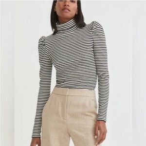Veronica Beard Black & White Striped Turtleneck